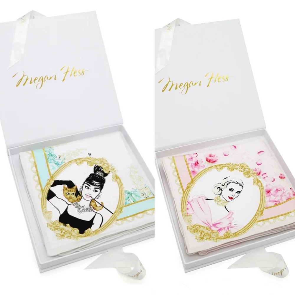 3 Options- Italian Silk Scarf by Megan Hess- Grace Kelly, Audrey Hepburn